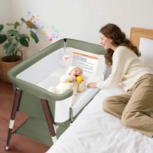 Portable 3-in-1 Baby Bassinet - Bedside Sleeper Crib with 5 Adjustable Heights, Detachable Wheels, Breathable Mesh, Mattress, Mosquito Net & Storage, Infant Bed for Newborns