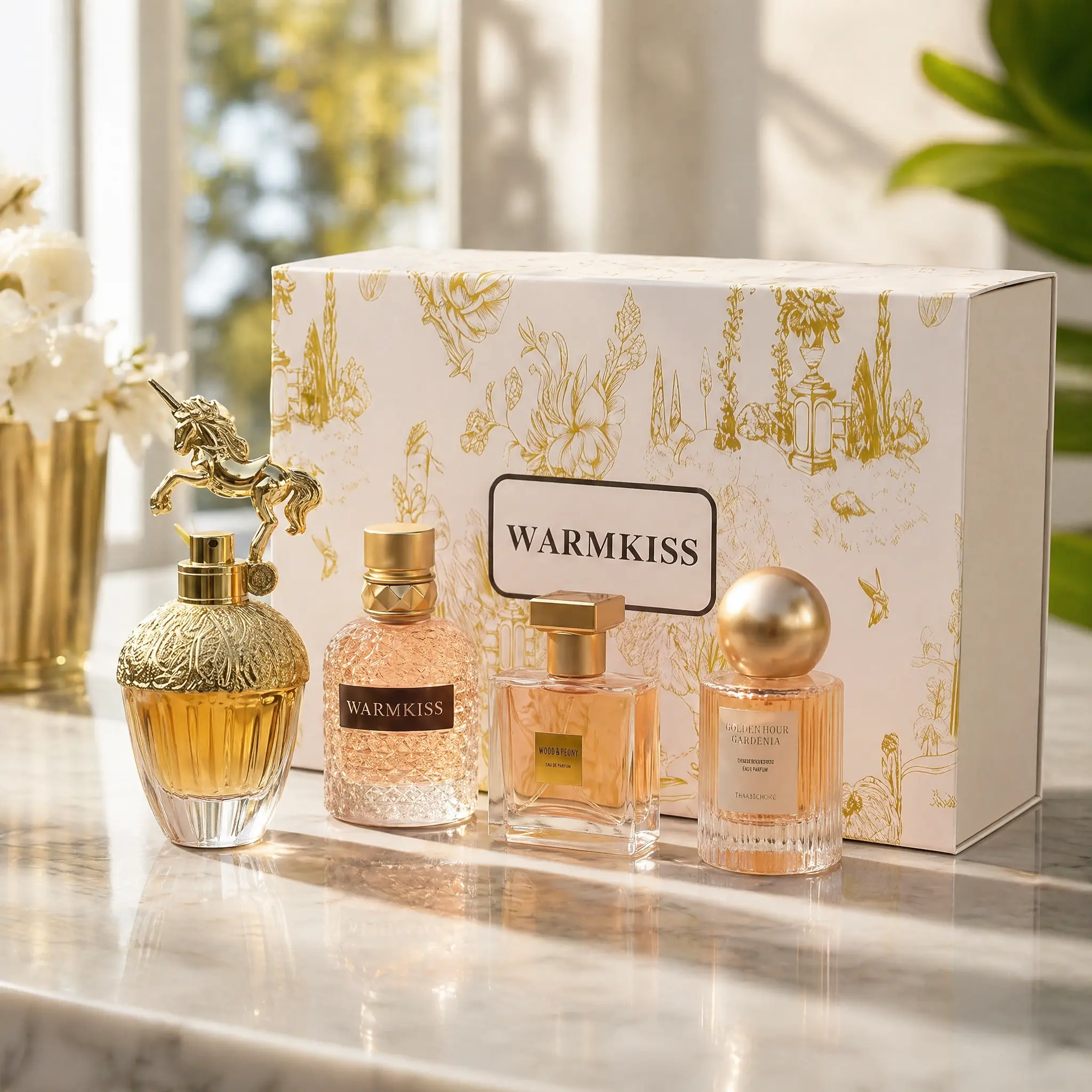 Warmkiss Enchanted Garden Perfume Set - 4 UniqueScents Including "Uncharted Garden" | Gold UnicornCap & Floral Packaging | Premium Women' s FragranceGift