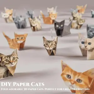 DIY Paper Cats - 50 Sheets Origami Paper for Feline Figures Crafting Project for Adults & Seniors Perfect Desk Décor & Pet Lover Gift Fun Creative Art Activity