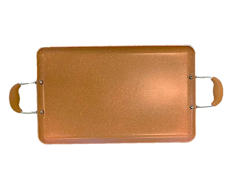 Terracotta MARBLE griddle Comal for all types of stoves Aluminium Bakeware Breakfast Kitchen Cookware Glass Pan Silicone Handles Thick