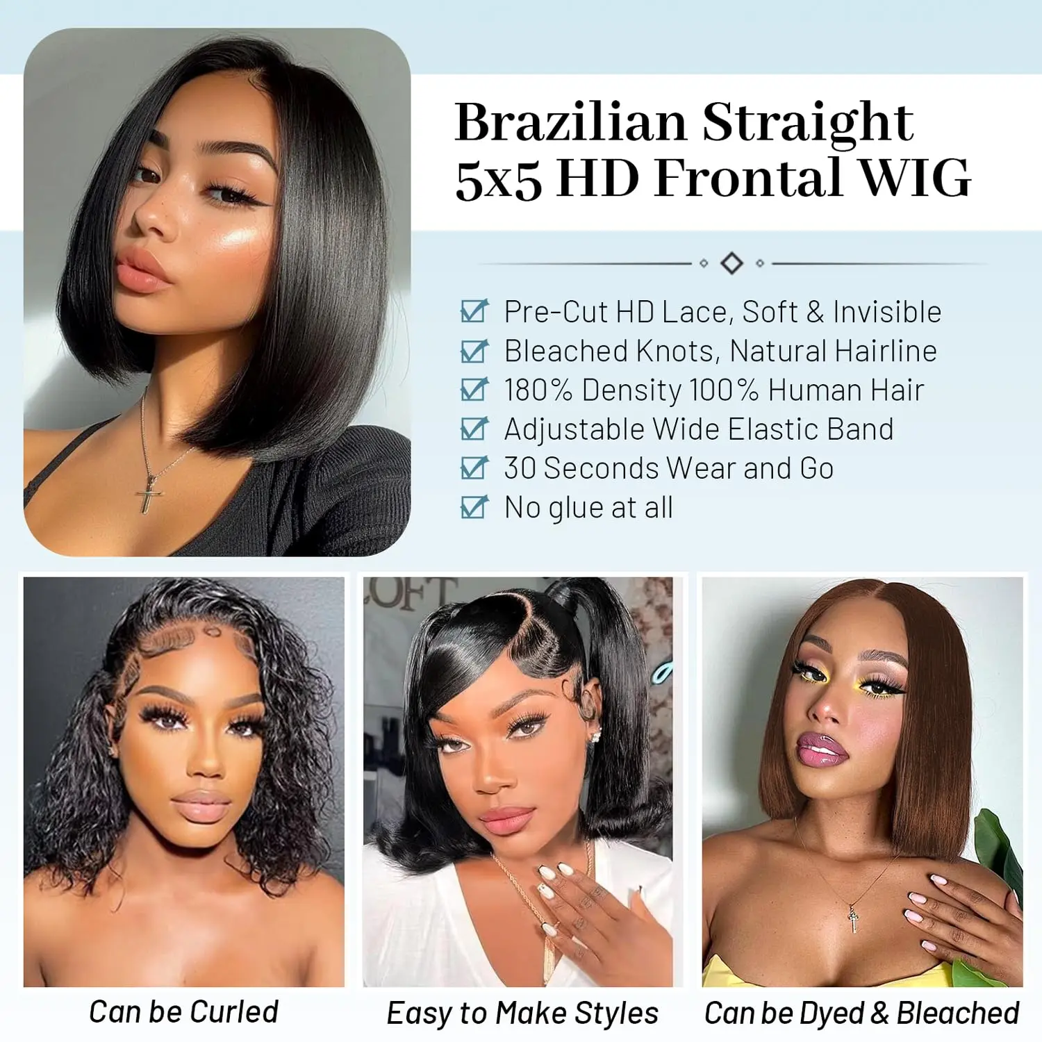 5x5 HD Lace Front Bob Wig Human Hair Pre Plucked Straight 150% Density 14 Inch 14 Inch Raw Human Hair Bob Wig, 5x5 HD Lace Closure - Etsy main image 2