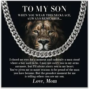 To My Son Necklace From Mom, Son Gifts From Dad, Jewelry Necklace For Sons, Cuban Link Chain Necklaces For Men, Birthday Christmas Graduation Gift With Message For Him