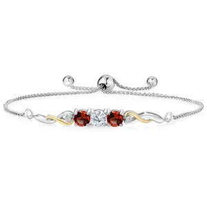 Two-Tone Gemstone Birthstone and Garnet and Accent Lab Grown Diamond Infinity Tennis Bracelet For Women In 925 Silver and 10K Yellow Gold | Round 5MM and 1.3MM | Fully Adjustable Up to 9 Inch