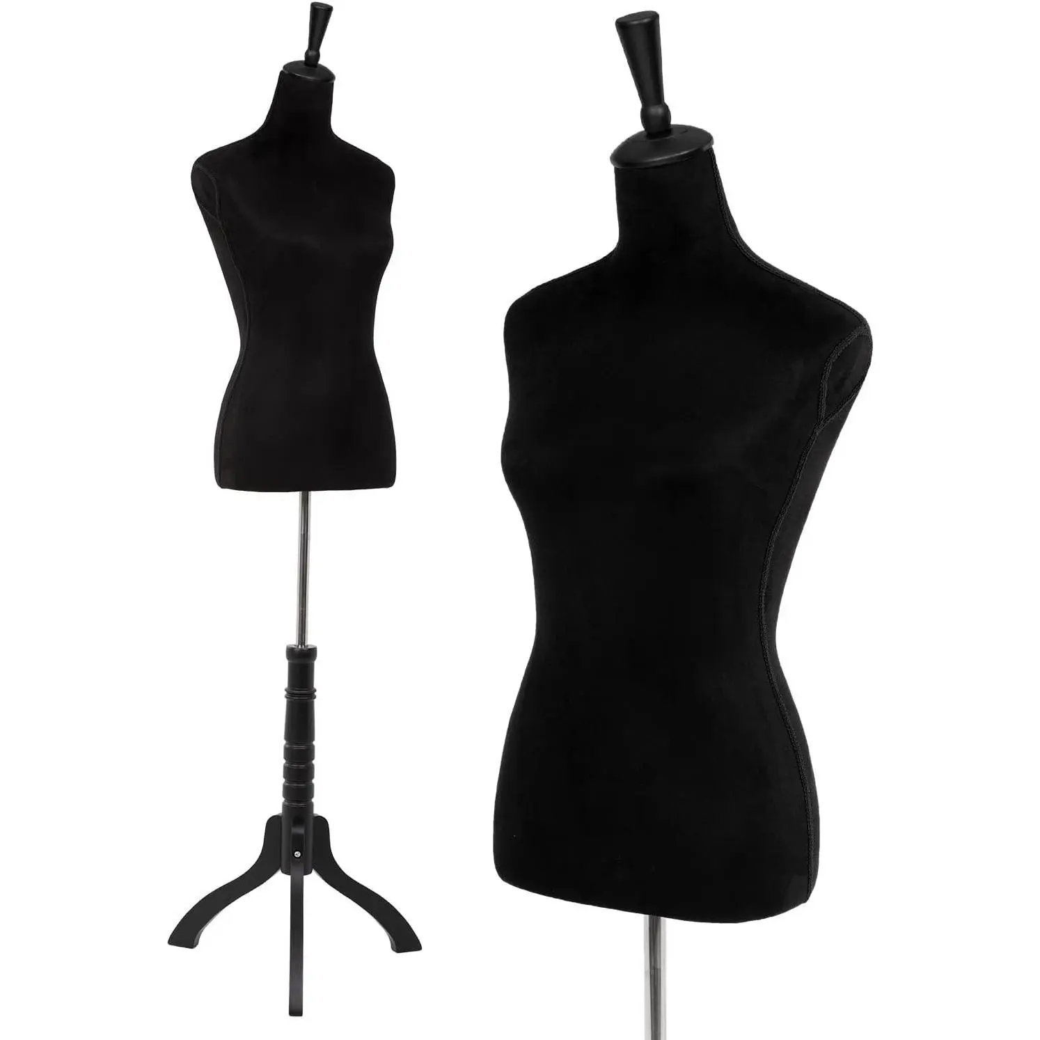 Mannequin Torso Manikin Dress Form Height Adjustable Female Mannequin Dress Model Display Torso Body Tripod Stand Clothing Forms (Black, 53-67 Inches)