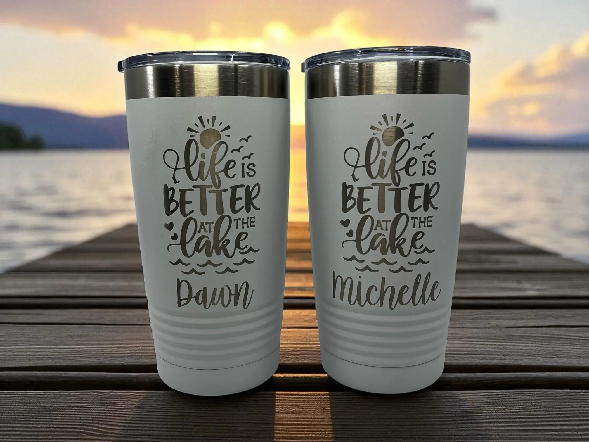 Life is Better at the Lake Travel Cup – 20 oz Laser Engraved, Personalized, Multiple Colors, Dishwasher Safe