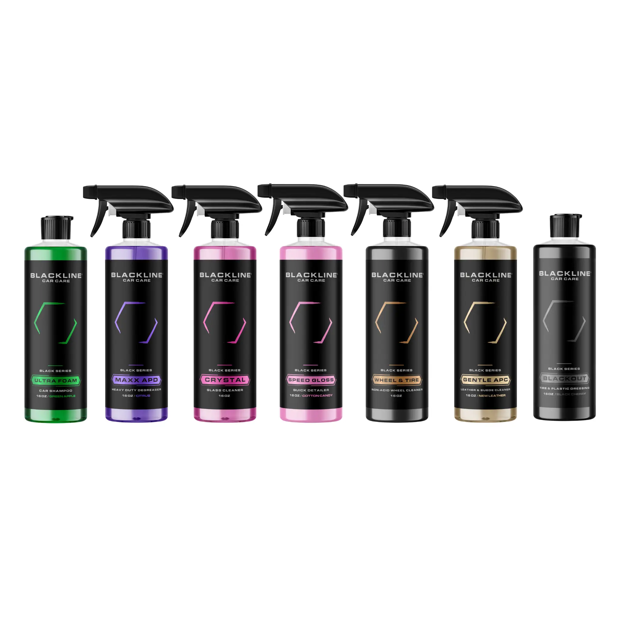 BLACKLINE Chemical Kit – 7 Essential 16oz Bottles for Washing, Cleaning, Polishing, and Protecting Your Vehicle with Professional-Grade Results!