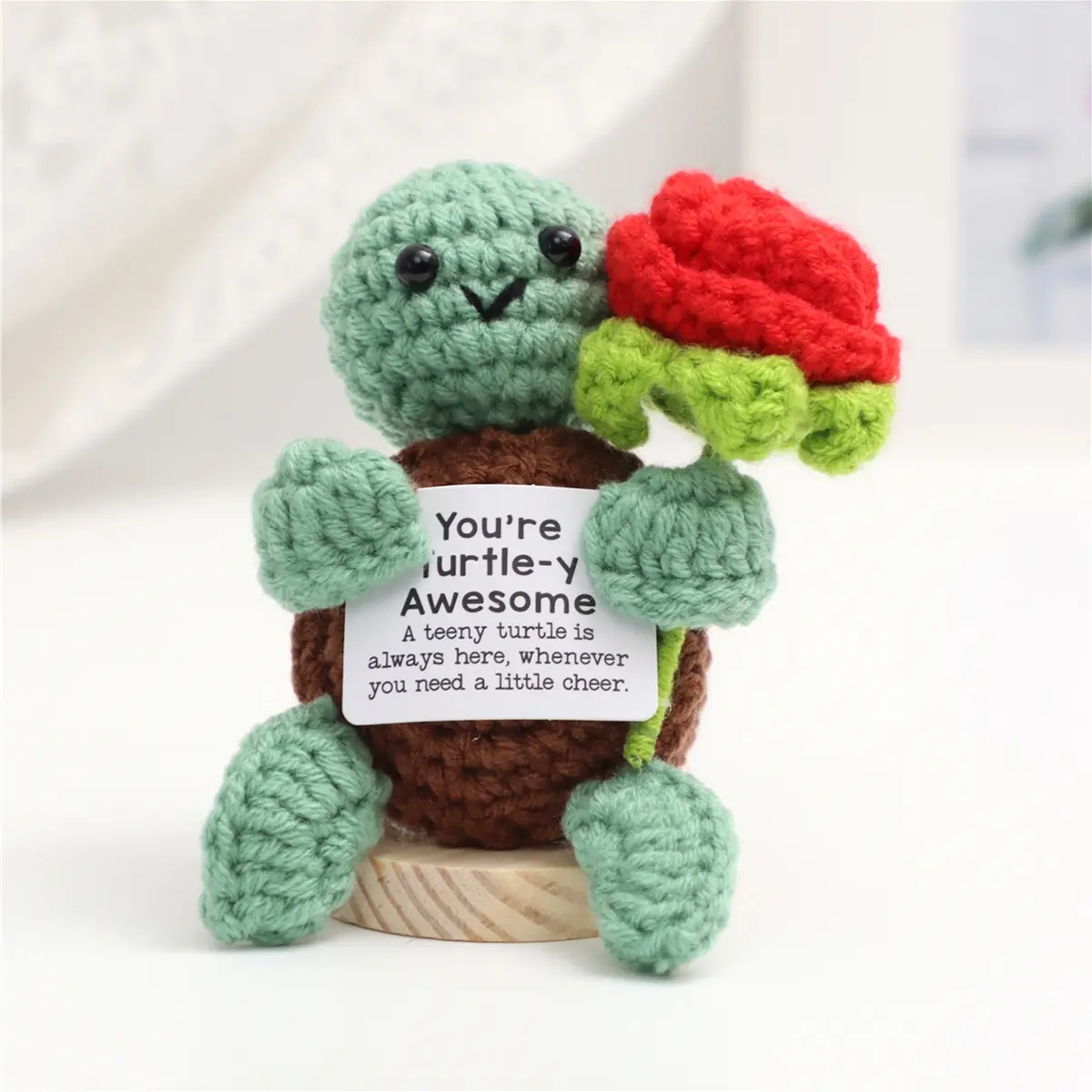 Positive Energy Knitted Doll Amigurumi with Rose Bouquet, Home Desktop Decor, Ideal Gift for Christmas, Valentine's Day, Mother's Day, Anniversary, Birthday