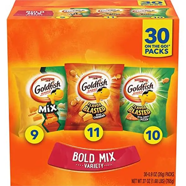 Goldfish Bold Mix Variety Pack Snack Crackers, 1 oz Snack Packs, 30 Ct Box Goldfish Bold Mix Variety Pack Snack Crackers, 1 oz Snack Packs, 30 Ct Box