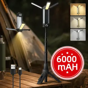 Camping Light 6000 14500mAh Rechargeable LED Camping Gear With Tripod Stand 10 Light Modes 3 Height Adjustments Portable Flashlight Work Light For Outdoor Activities Courtyard Emergency Lighting