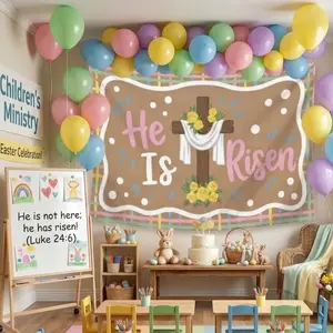 Religious Easter Decorations Christian Theme Canvas Art Print For Church Kids Room And Home Decor With Inspirational Message And Colorful Balloons Design