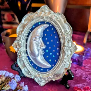 Man in the Moon Mini Silver Ornate Frame, Celestial Decor, Whimsigoth, Whimsical, Shelf Decoration, Witchy, Vintage 90s Inspired