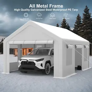 10'x20' All-Weather Portable Carport, 180g PE Waterproof Canopy with Galvanized Frame, 4 Doors & 4 Windows Practical Design, Heavy Duty Storage Shelter for Pickup Truck & Boat