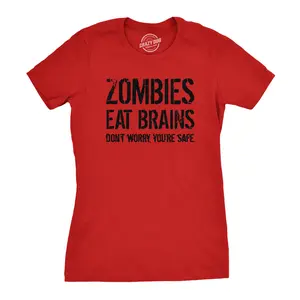 Womens Zombies Eat Brains so You're Safe Funny T Shirt Halloween Living Dead Tee Funny Womens T Shirts Cute Vintage Fashion Casual Ladies T-Shirt Gift Halloween Tops for Women Funny Sarcastic Top Women's