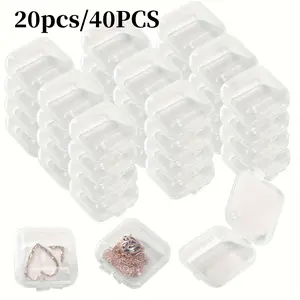 20pcs/40pcs Plastic Transparent Mini Storage Boxes, Lidded Square Earplugs Jewelry Earrings Rings Pins Parts Box, Organize Small Items Efficiently