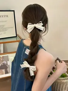 Women's Lace Bow Hair Clip, Embroidered Side Barrette, Bohemian Elegant Accessory, Daily Wear, Campus and University Fashion