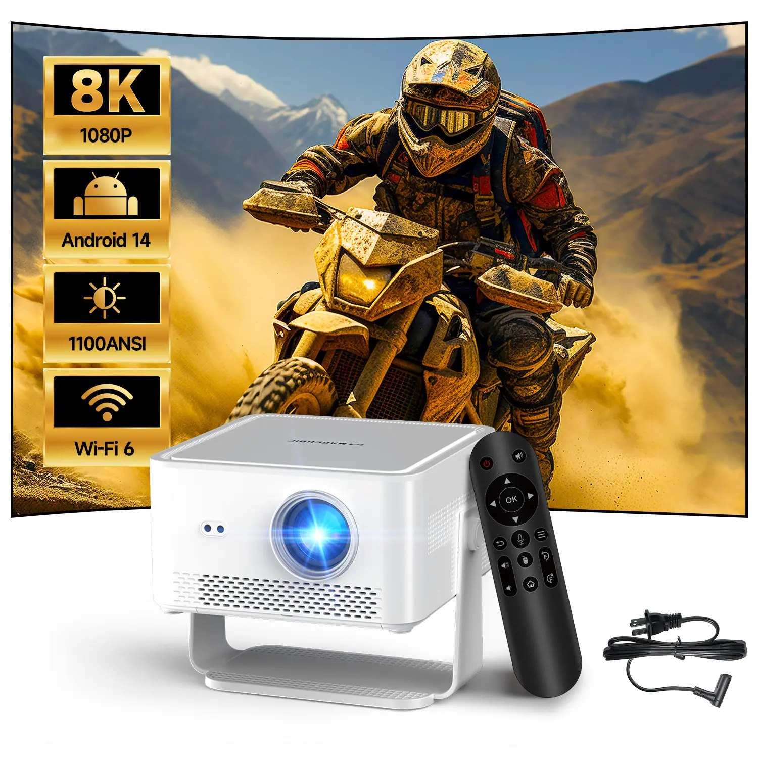 HY450Max Projector 1100ANSI 12W Speaker HDR10+ 8K Decode Auto Focus Android 14.0 Dual WiFi6 BT5.4 Fully Automatic Keystone 1.0:1 Throw Ratio Screen Recognize & Automatic Obstacle Avoidance Home Cinema, Movie, Audio #SummerWins #DealsForYouDays