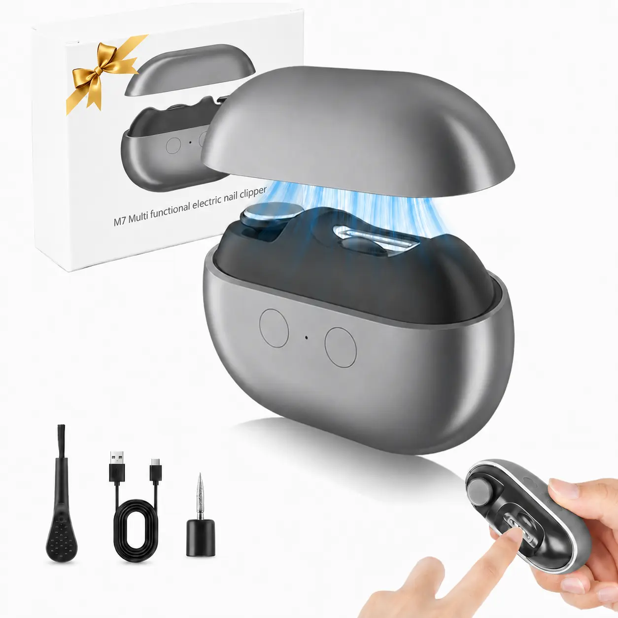 【Summer Vibes】Advanced Electric Nail Clipper, Automatic Nail Trimmer & Polisher with LED Light, Magnetic Cover, Nail Clipping Storage, USB Rechargeable, Safe 2-Speed Modes for Seniors, Kids, and Adults, Gift for Parents, Manicure and Nail Care Tool