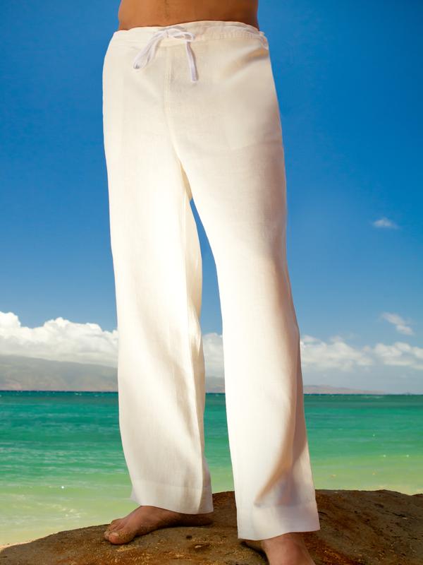 Drawstring Linen Riviera Pants - Versatile Casual Comfy Trousers for Men - White, Black, Ivory, Natural (khaki), Slate Gray - Menswear