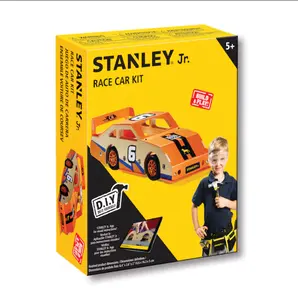 STANLEY Jr. Race Car Kit - Custom Orange DIY Woodworking Model Kit for Kids Ages 5-12 Pre-Cut Wood Pieces Educational Activity Safe & Eco-Friendly