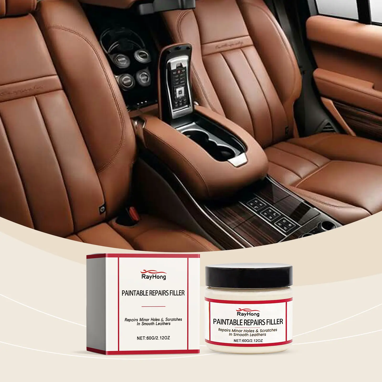 Rayhong Leather Repair Paste - Scratch & Tear Filler Cream for Car Seat, Sofa & Furniture Interior Leather Restoration