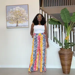 Ankara Wide Leg Pants for Women, African Print High Waist Trousers with Pockets, Colorful Batik Tie Waist Pants, Causal Boho Chic Outfit