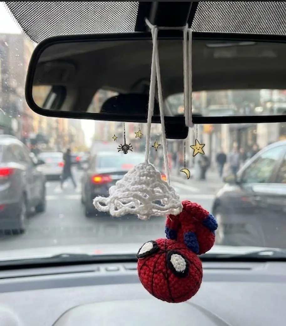 Crochet Spider Car Hanging, Cute Hero Hanging From Mirror, Spider Bag Charm, Spider Amigurumi, Plush Spider Car Charm, Gifts For Him Her