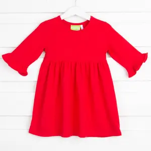 Red Sophia Dress - Soft Knit Girl's 3/4 Sleeve Dress