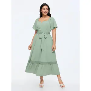 BLOOMCHIC Women's Plus Size Polyester Shortsleeve Smooth 2-Way Wear Neckline Waist-Tie Belt Maxi Dress [M–6X], 2026 Summer Swimweek Vibes, Spotlight Deals