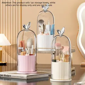 Makeup Brush Storage Box, 1 Count 360 Degree Rotatable Dustproof Makeup Brush Holder with Lid, Durable Storage Organizer, Cosmetic Organizer for Bedroom Bathroom Salon Hotel