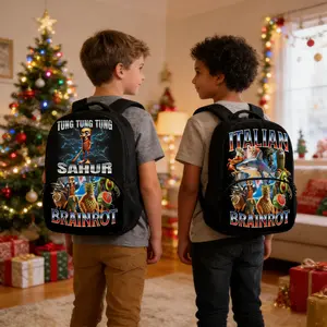 Kids Tung Tung Tung Sahur Brainrot Backpacks Tralalerotralala School Bag Daily Gift Funny Italian Brain Rot Rucksack Primary Laptop Bookbag