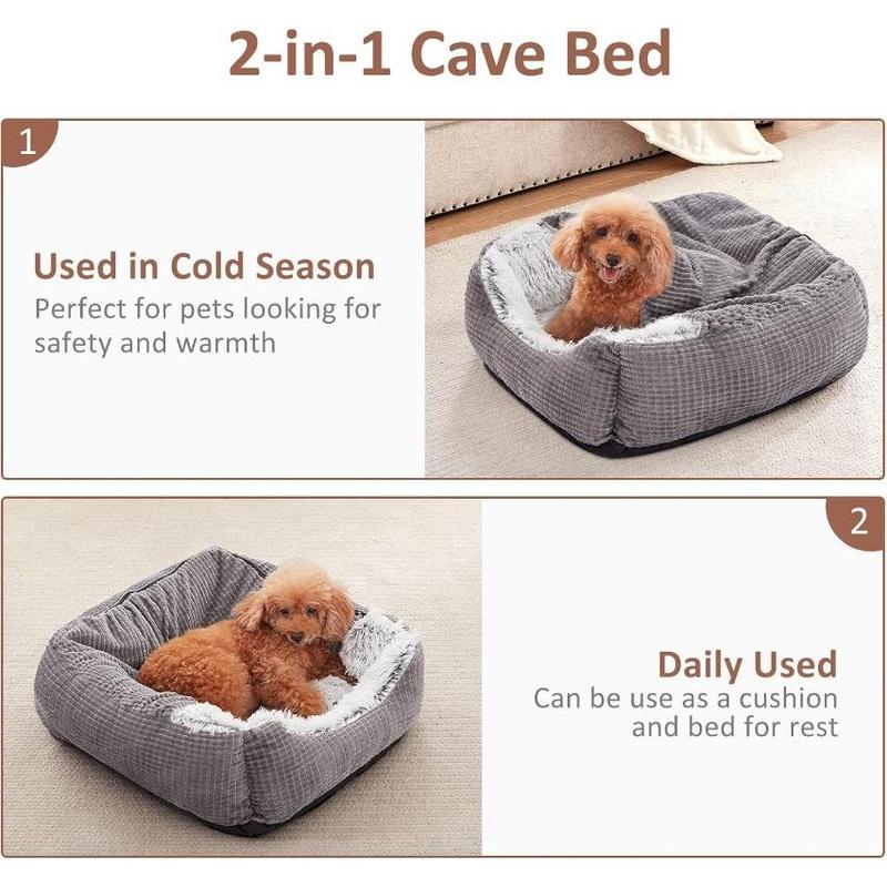 Dog Beds for Medium Large Small Dogs, Rectangle Cave Hooded Blanket Puppy Bed, Luxury Orthopedic Cat Beds for Indoor Cats, Warmth and Machine Washable (25 inches, Grey)