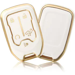 New Upgrade Compatible with GMC Key Fob Cover Key Fob Case for Chevy Suburban Tahoe Terrain Acadia Yukon Silverado GMC Sierra 1500 2500HD 3500HD Car Accessories Smart Key Protector, White