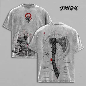 Kratos God of War Shirt | Ghost of Sparta Warrior Graphic Tee, Leviathan Axe & Chaos Blades Design Vintage Washed Unisex Streetwear For Dark Fantasy Gaming Fans & Norse Mythology Aesthetic Lovers