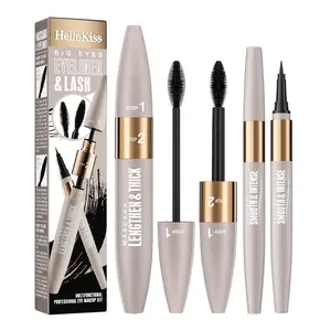 Black Mascara and Black Eyeliner Set,5D Waterproof Mascara Volume and Length Natural Lengthening Curling, Smudge Proof Eyeliner Pencil,Natural Eye Makeup Kit for Women