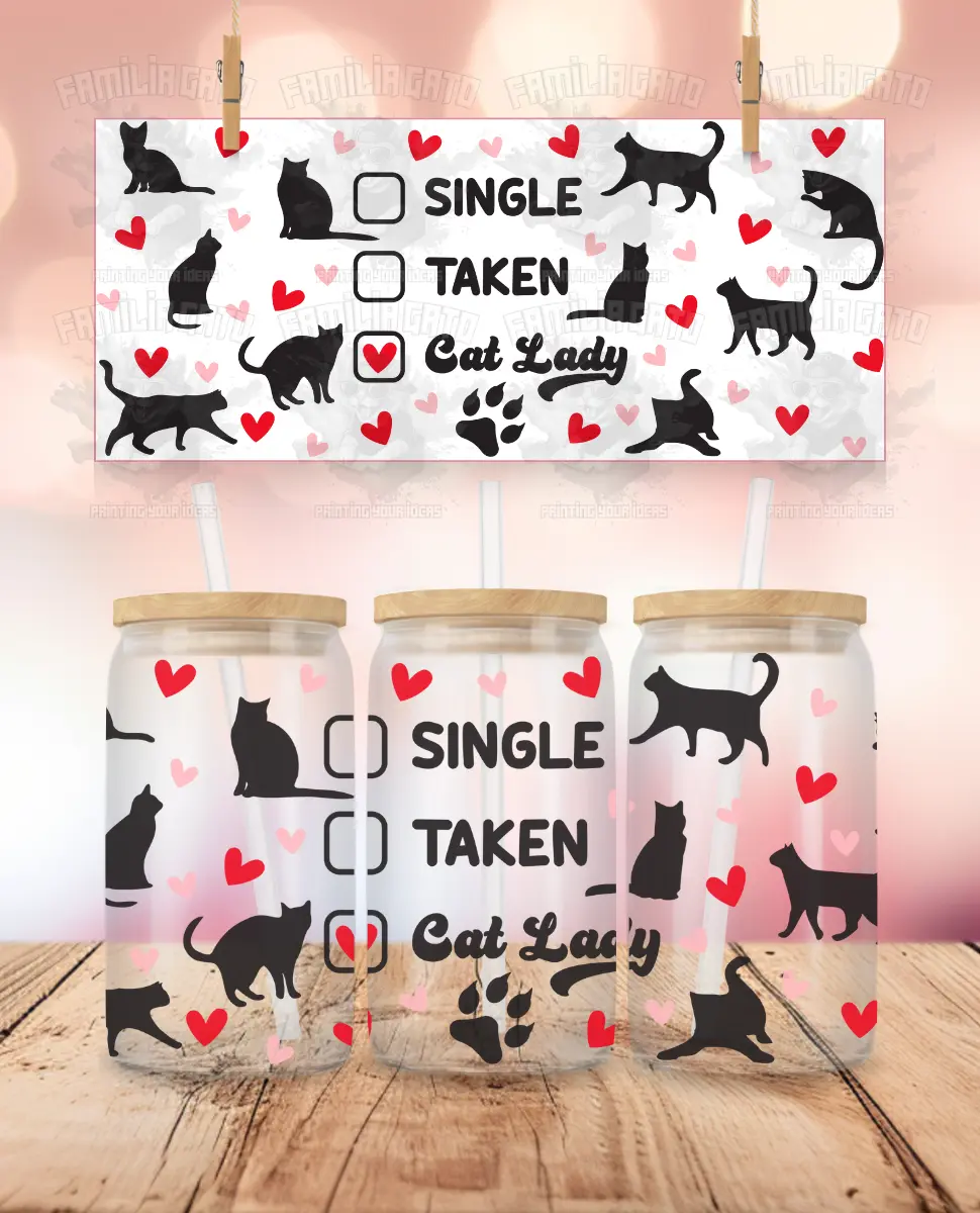 Valentine's Day UVDTF Wrap Decal Sticker - For Cat Ladies (Single or Taken) DIY Scrapbooking & Stamping Projects