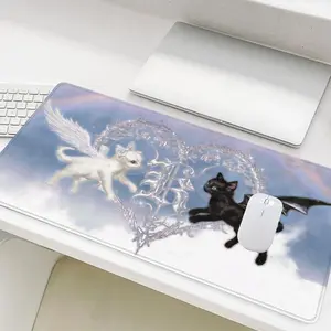 Angel & Cat Pattern Mouse Pad, Rectangle Gaming Mouse Pad, Non-Slip Mousepad, Office Desk Keyboard Mouse Mat for Home Office Game Room Desk, Desk Accessory