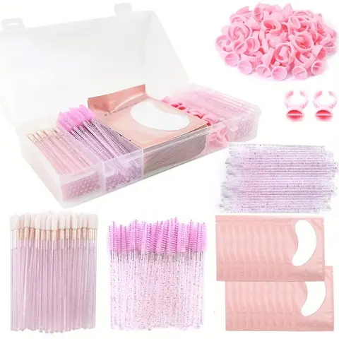 All-In-One False Eyelash Kit with Eye Pad, Lash Glue Rings, Brush & Cotton Swabs, DIY False Eyelashes Application Set, DIY Cluster Lashes, DIY Lash Tools