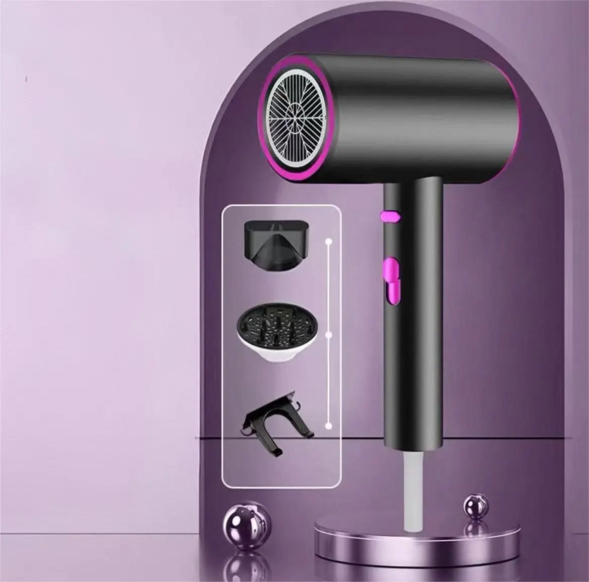 Powerful Ionic Hairdryer Kit, Hair Dryer With Diffuser, Concentrator,  Hanging Rack, Manual, Multifunctional, Professional Styling Tool, Frizz Reduction
