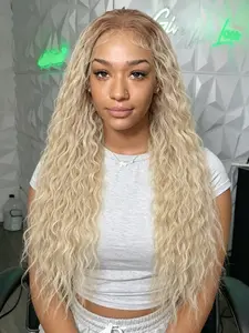 Beige Deep Curly Wig Lace Front Wig with Dark Root 13x4 HD Transparent Lace Frontal Wig Soft Long Curly Wig Fluffy Wavy Wig Heat Resistant Synthetic Wig Curly Wig for Women Daily Wear Party Dating 28 Inch Synthetic Fiber Wig