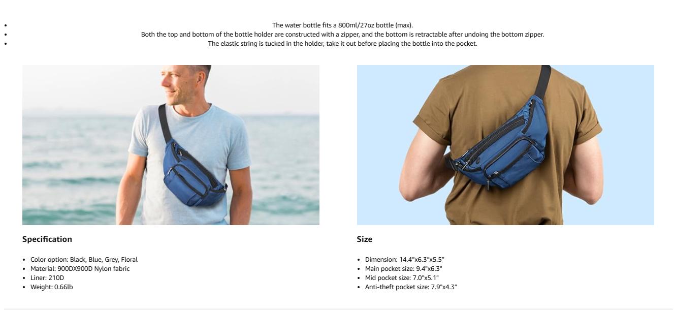 NOOLA Fanny Pack Waist Bag for Men Women, Lightweight Waist Pack with Water Bottle Holder, Adjustable Belt Bag with Multi-Pockets for Hiking, Dog Walking, Outdoor, Cycling, Running, Travel, Black