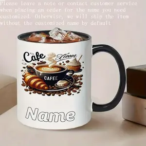 1pc Personalized Coffee Mug Custom Name/Text Elegant Coffee Cup with Coffee Bean Cappuccino Design Durable Ceramic Cup for Hot/Cold Drinks Birthday/Anniversary Gifts Coffee Mug Drinkware Tumbler Reusable