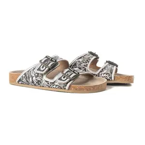 MYRA Womens Western Feathers and Floral Leather Sandals Handcrafted High-Quality Hand-Tooled Leather Unique Style Comfort