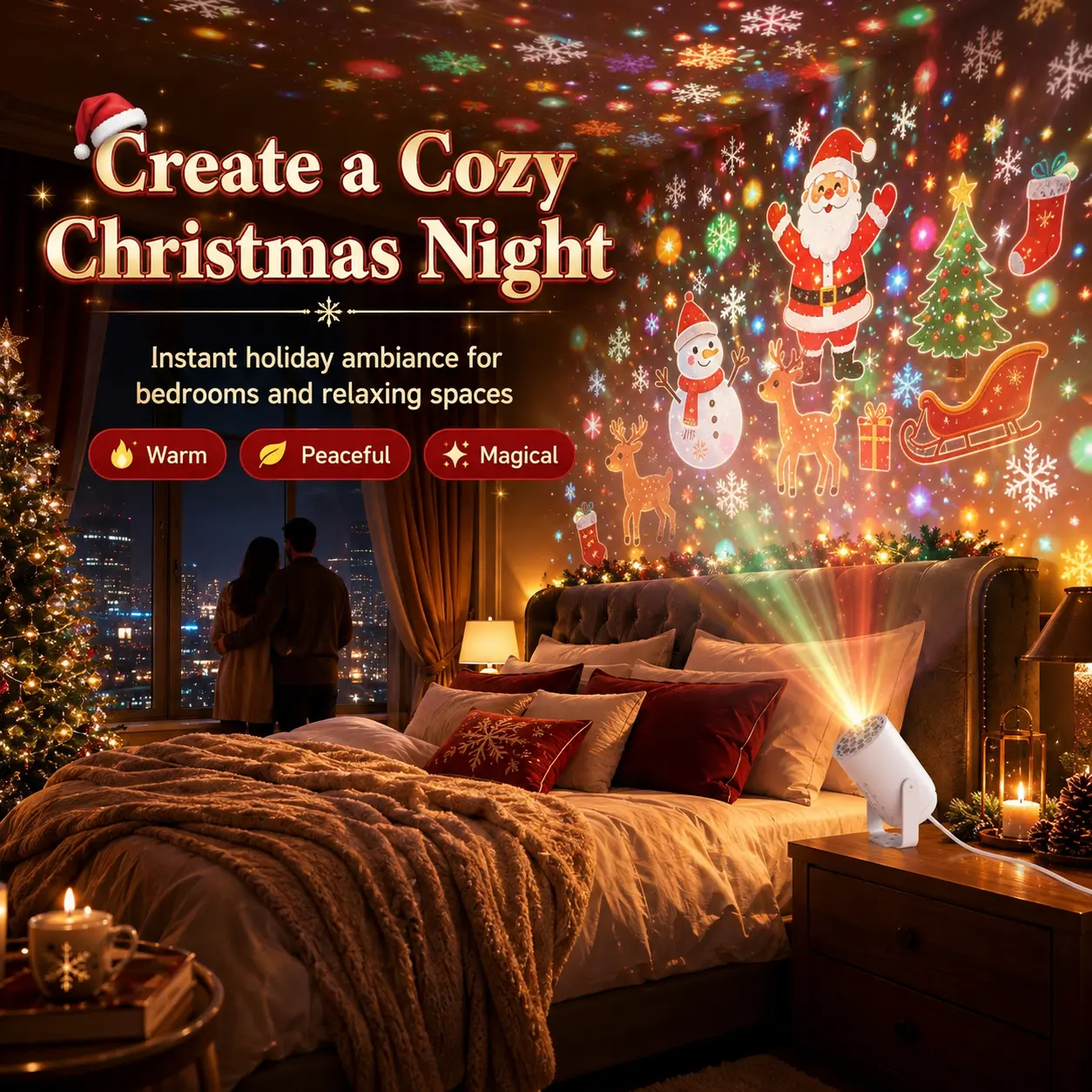 360° Rotatable USB Projector Light, Interchangeable Holiday Slides, Wall Ceiling Desk Mountable, Christmas Halloween Starry Pattern Projection Lamp for Indoor Party Home Decor