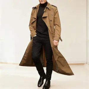 Classic Versatile Men's Trench Coat - Solid Color Mid-Long Casual