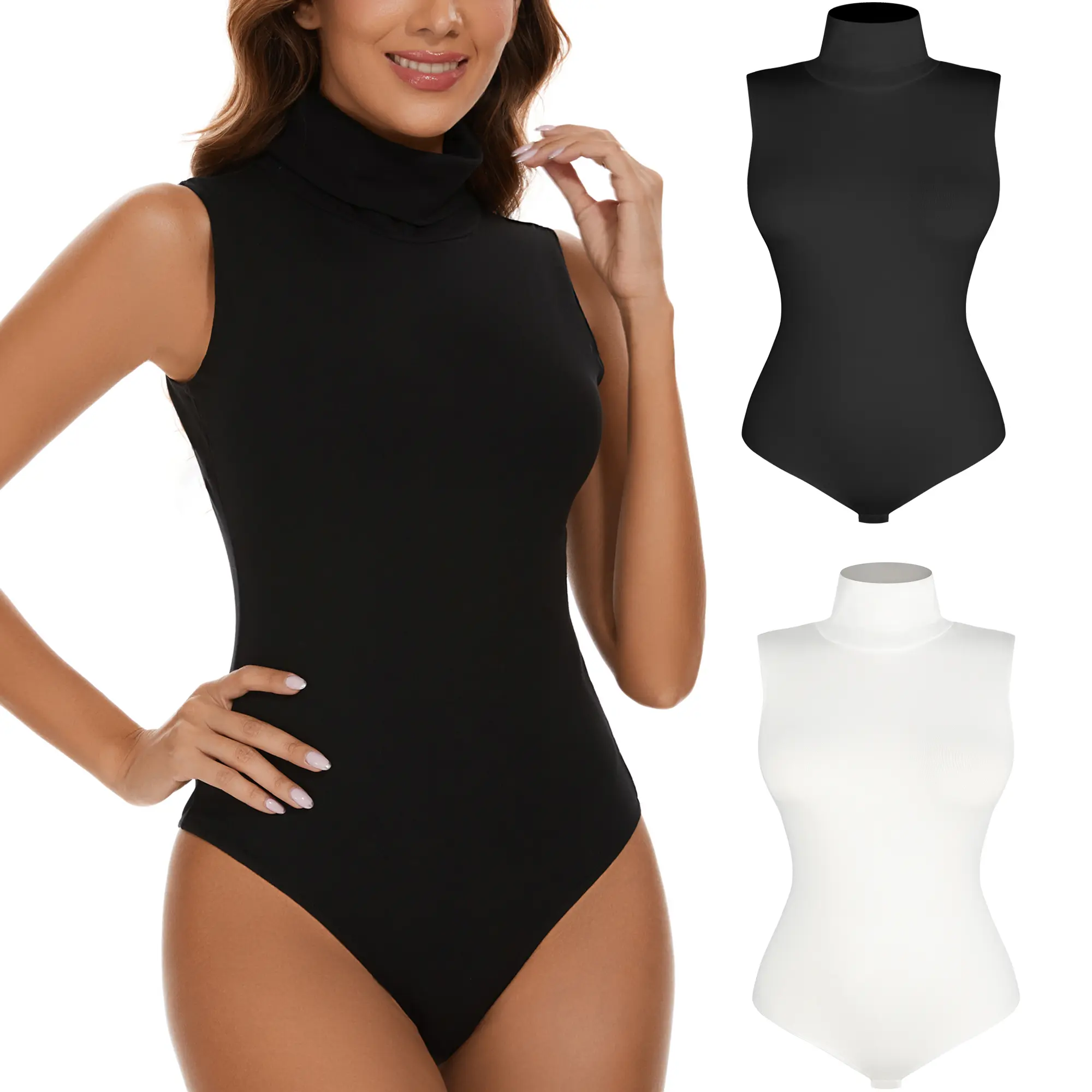 Women's Comfortable Chic Viscose-Blend Mock Neck Sleeveless Bodysuit - Stretchy Fit Soft Basic Leotard Tank Top with Snap Crotch Bottom Closure, All Seasons Daily Wear