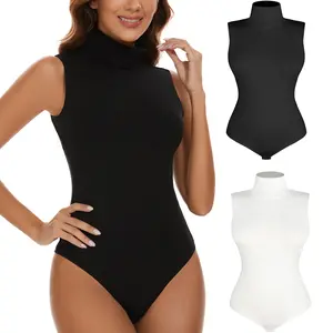 Women's Mock Turtle Neck Sleeveless Bodysuit, Casual Comfy Soft Body Suit Leotard Tank Tops For Daily Wear, Ladies Clothes For All Seasons