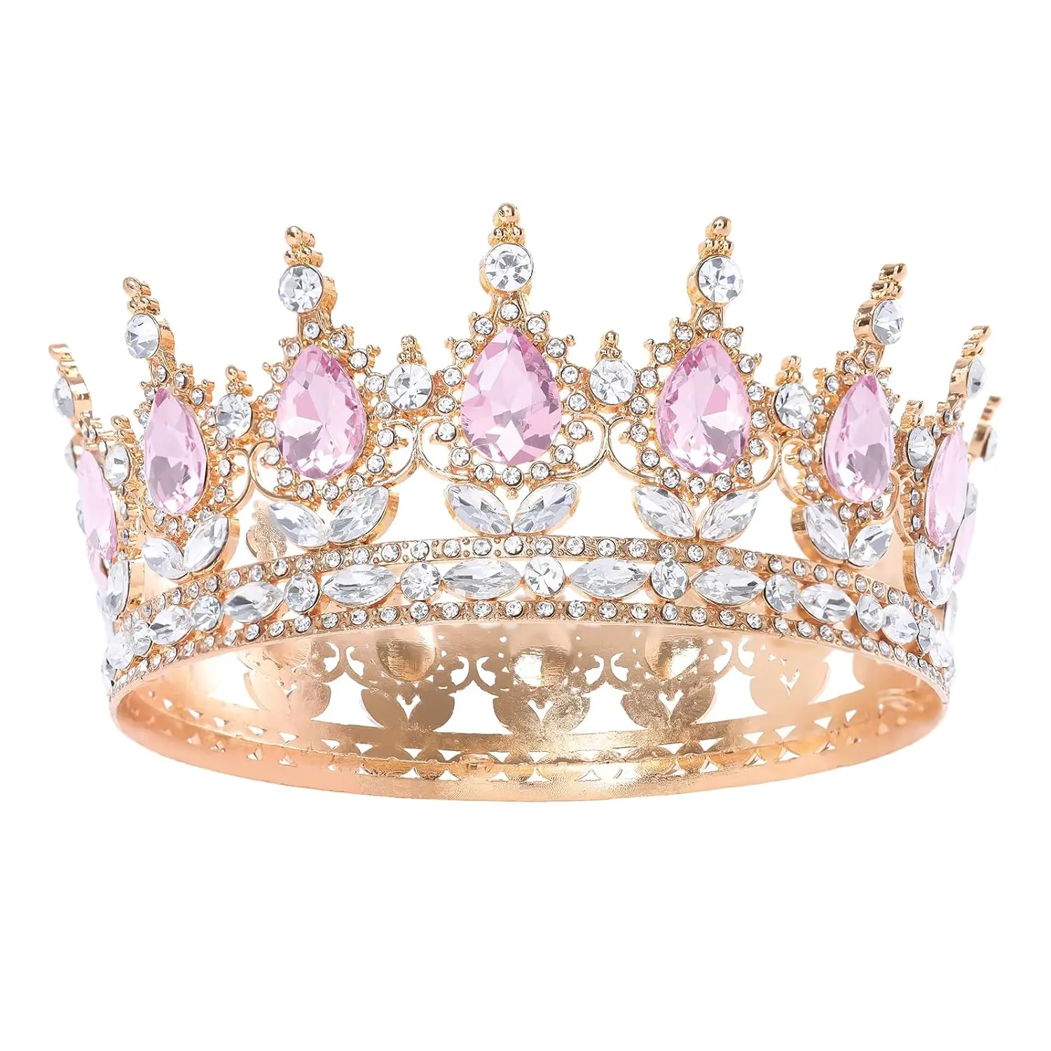 Royal Pink Elegant Design Tiara with Sparkling Crystal Rhinestones - Kids' & Women's Prom Hair Accessories, Bridal Accessory, Quinceanera Crown for Graduation Events