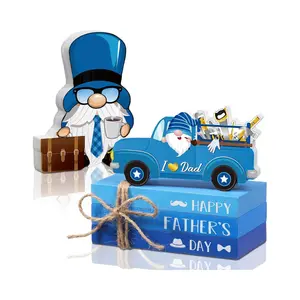 5 PCS Fathers Day Table Decor Wooden Blocks Gnome Truck Centerpieces