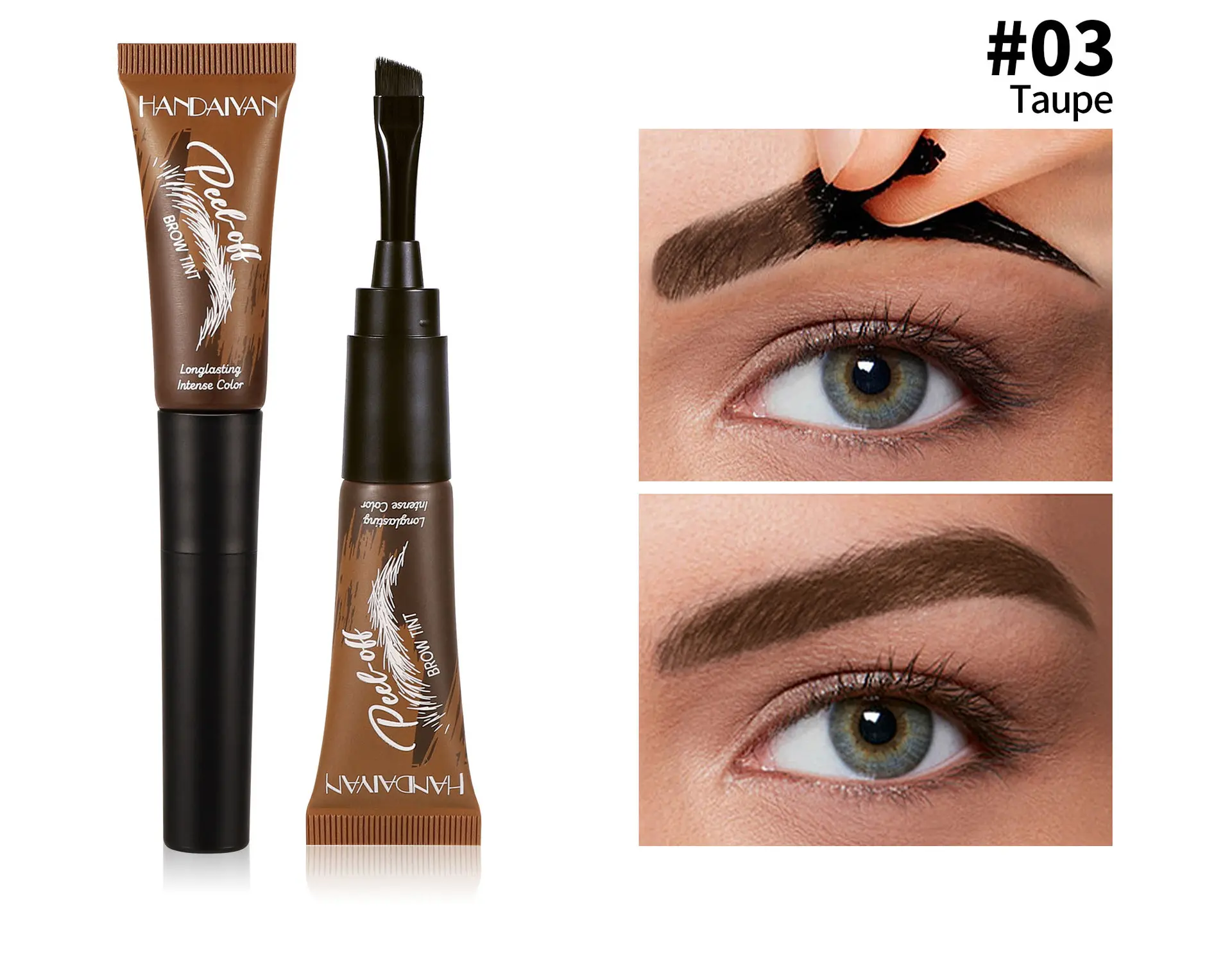 #03Taupe Color Tear-Off Brow Tint Semi-Permanent Eyebrow Gel Tint Waterproof Long Lasting Peel Off Brow Gel Easy Removal Natural Looking Brows with Brush for Women & Ladies