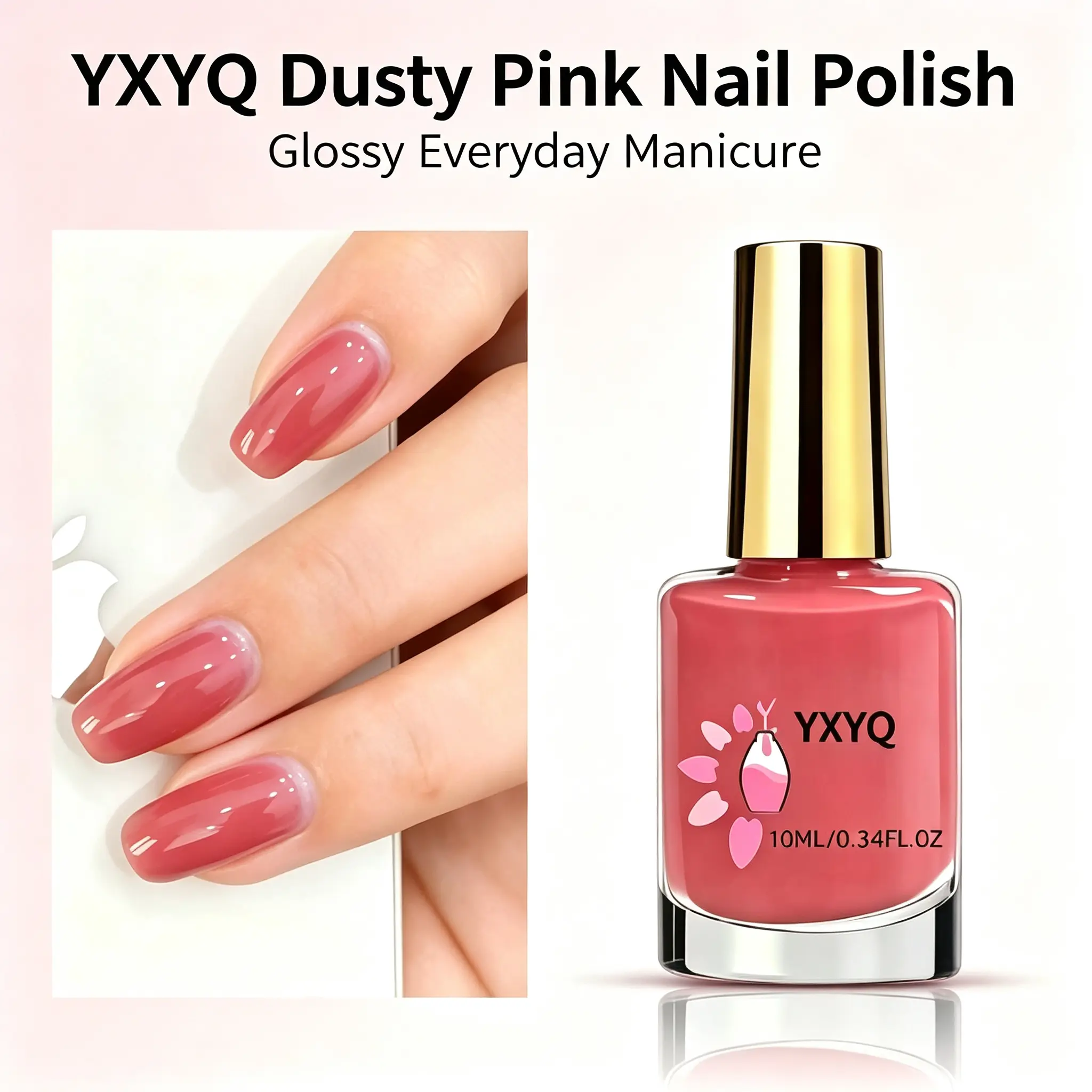 YXYQ Keratin Infused Nail HardenerDusty Rose Nail Polish,10ml Quick Dry Glossy Nail Lacquer,Sheer Bean Paste Pink Nail Varnish for DIY Manicure Nail Art, Daily Wear Nail Color